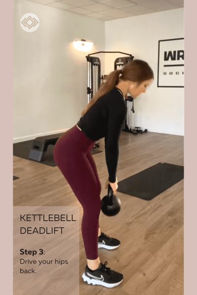 Personal Sequoia Haldan driving her hips back for a kettlebell deadlift.