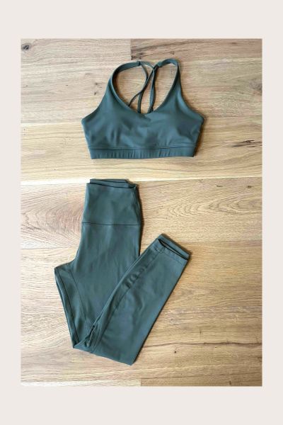 Quoia activewear olive sports bra and leggings 